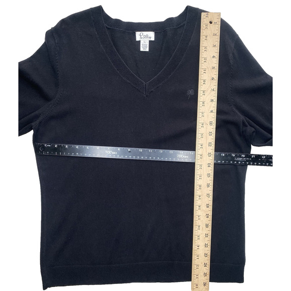 Lilly Pulitzer Sweater Womens Size XL Black Stretch V-Neck Long Sleeve Preppy - Picture 6 of 8